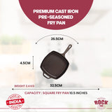 ROCK TAWA SQUARE PAN 10.5/2 LITRES INCH PRE-SEASONED CAST IRON SKILLET