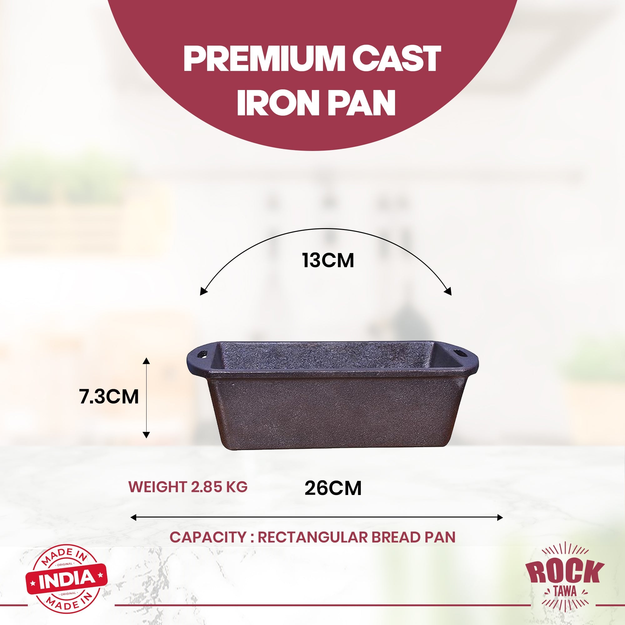 ROCK TAWA  PRE-SEASONED CAST IRON COOKWARE RECTANGULAR BREAD LOAF CAKE MOULD  PAN