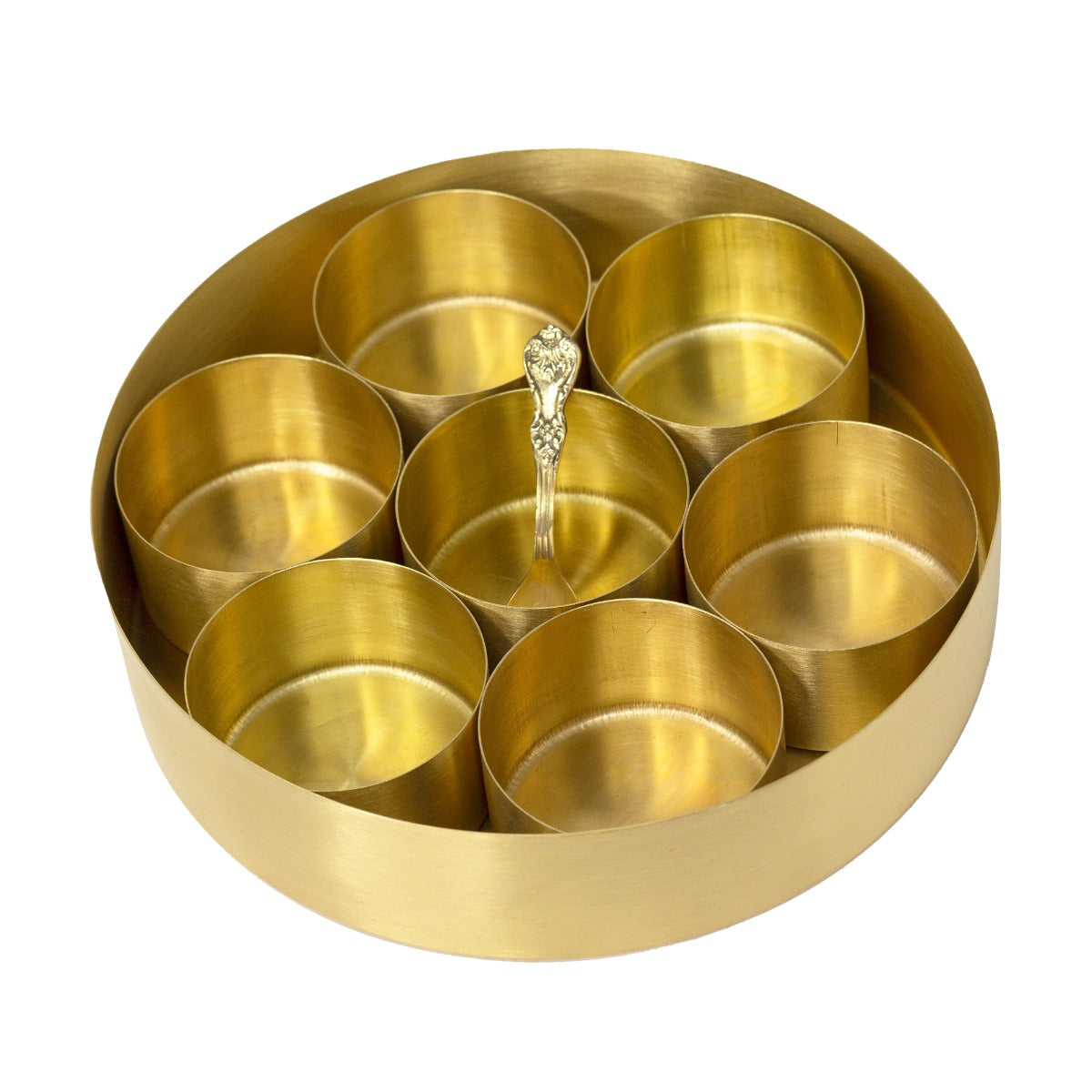 ROCK TAWA BRASS MASALA CONTAINER (INNER CUP 7NOS WITH 1SPOON)