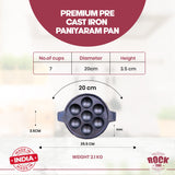 ROCK TAWA 7 CAVITIES PANIYARAKKAL/KUZHI PANIYARAM/APPAM PATRA/PADDU TAWA (PRE-SEASONED CAST IRON)