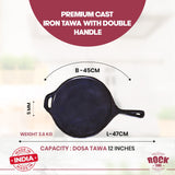 ROCK TAWA CAST IRON DOSA TAWA 12 INCH WITH HANDEL PRE-SEASONED CAST IRON SKILLET