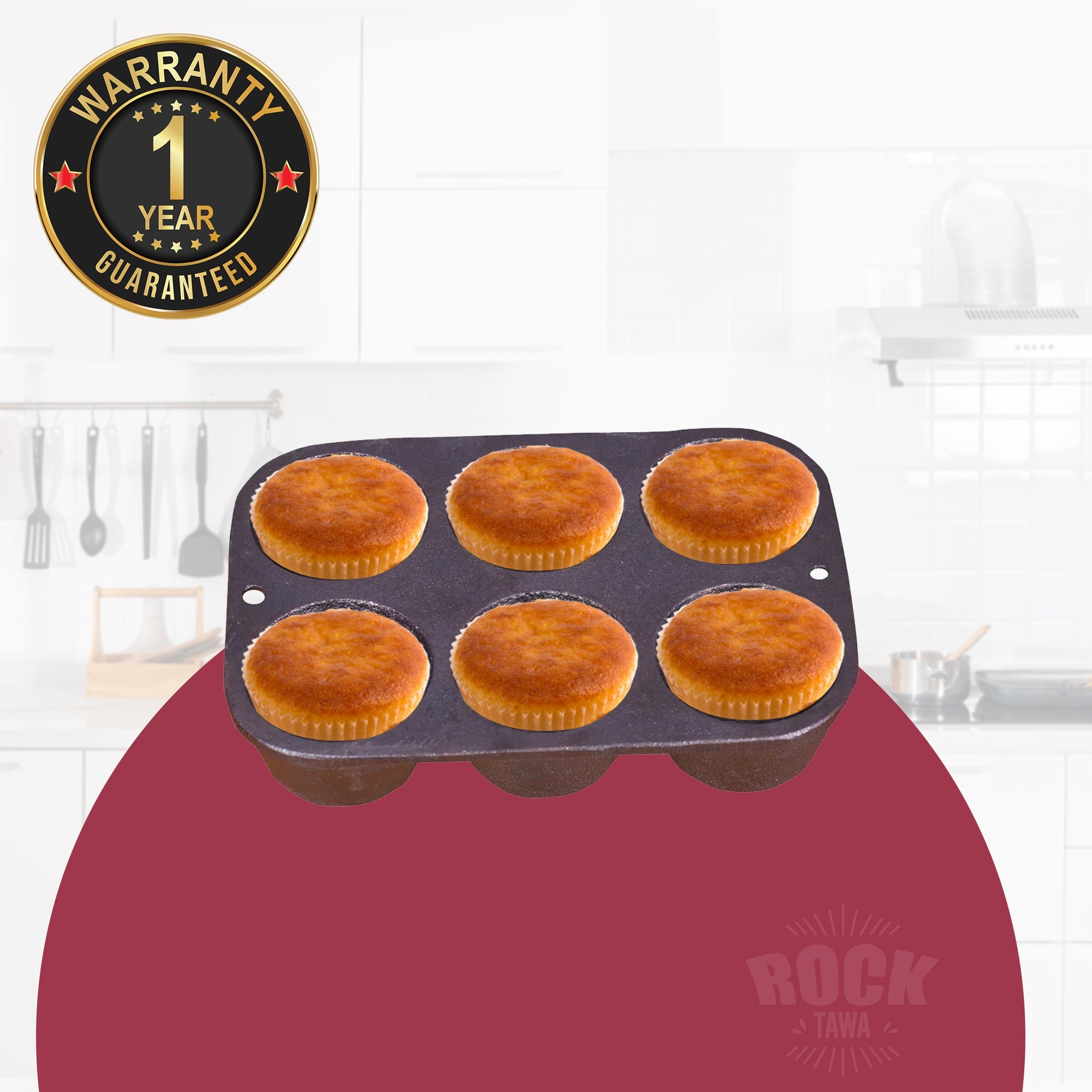ROCK TAWA 6CV CUP CAKE MOULD PAN PRE-SEASONED CAST IRON SKILLET