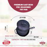 ROCK TAWA PAN 10.5 INCH/2 LITRES WITH LID PRE-SEASONED CAST IRON SKILLET