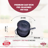 ROCK TAWA PAN 8 INCH/1.1 LITRE WITH LID PRE-SEASONED CAST IRON SKILLET