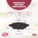ROCK TAWA 13 CAVITIES PANIYARAKKAL/KUZHI PANIYARAM/APPAM PATRA/PADDU TAWA (PRE-SEASONED CAST IRON)