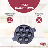 ROCK TAWA 7 CAVITIES PANIYARAKKAL/KUZHI PANIYARAM/APPAM PATRA/PADDU TAWA (PRE-SEASONED CAST IRON)