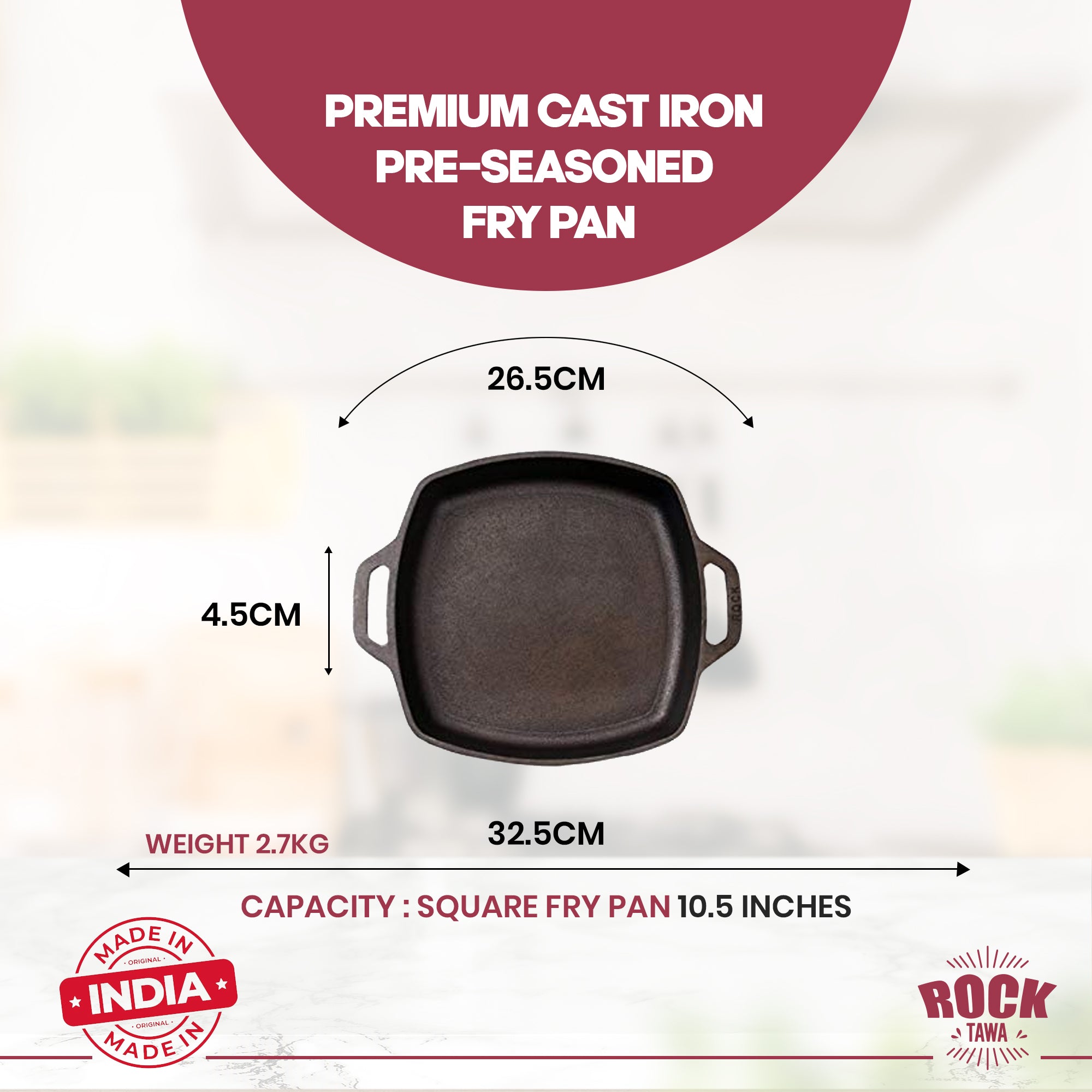 ROCK TAWA SQUARE PAN LOOP HANDEL 10.5 INCH/0.5 LITRE PRE-SEASONED CAST IRON SKILLET