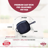 ROCK TAWA SQUARE GRILL PAN 10.5/2 LITRES INCH PRE-SEASONED CAST IRON SKILLET