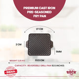 ROCK TAWA REVERSIBLE GRILL/TAWA 10.5 INCH/1 LITRE PRE-SEASONED CAST IRON SKILLET