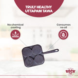 ROCK TAWA 4CV MINI UTTAPAM PAN /OMELETTE PAN/PANCAKE PAN 7.5INCH/1ML SQUARE PRE SEASONED CAST IRON SKILLET