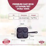 ROCK TAWA 4CV MINI UTTAPAM PAN /OMELETTE PAN/PANCAKE PAN 7.5INCH/1ML SQUARE PRE SEASONED CAST IRON SKILLET