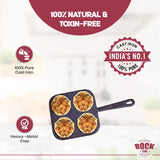 ROCK TAWA 4CV MINI UTTAPAM PAN /OMELETTE PAN/PANCAKE PAN 7.5INCH/1ML SQUARE PRE SEASONED CAST IRON SKILLET