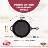 ROCK TAWA FRIYING PAN 8 INCH/1.1 LITRE PRE-SEASONED CAST IRON SKILLET