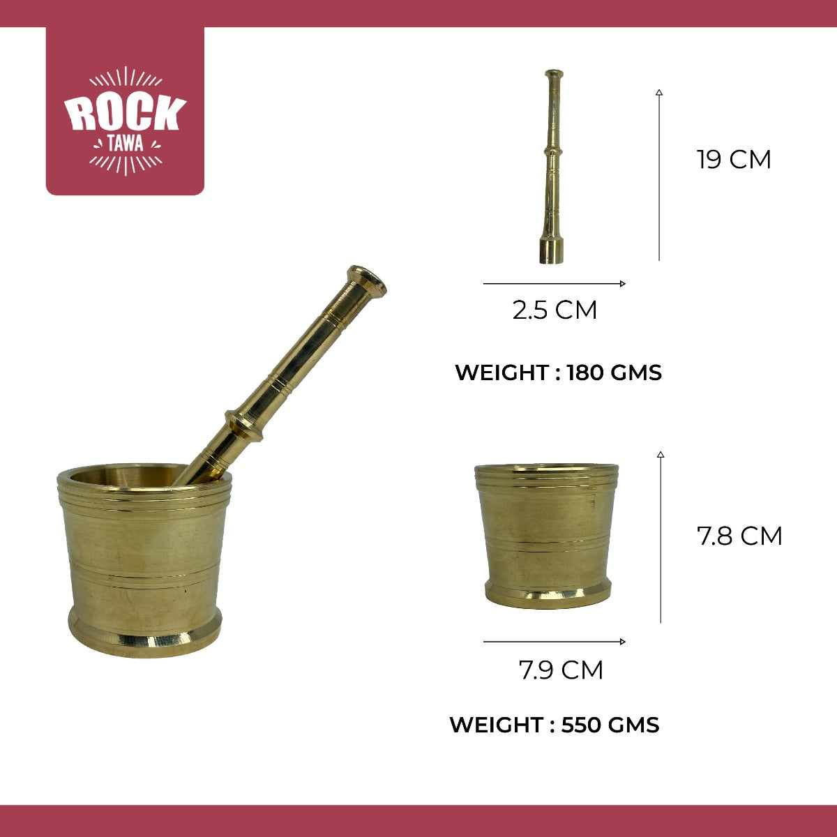Rock Tawa Brass Mortar & Pestle |Imam Dasta  7.8 cm long