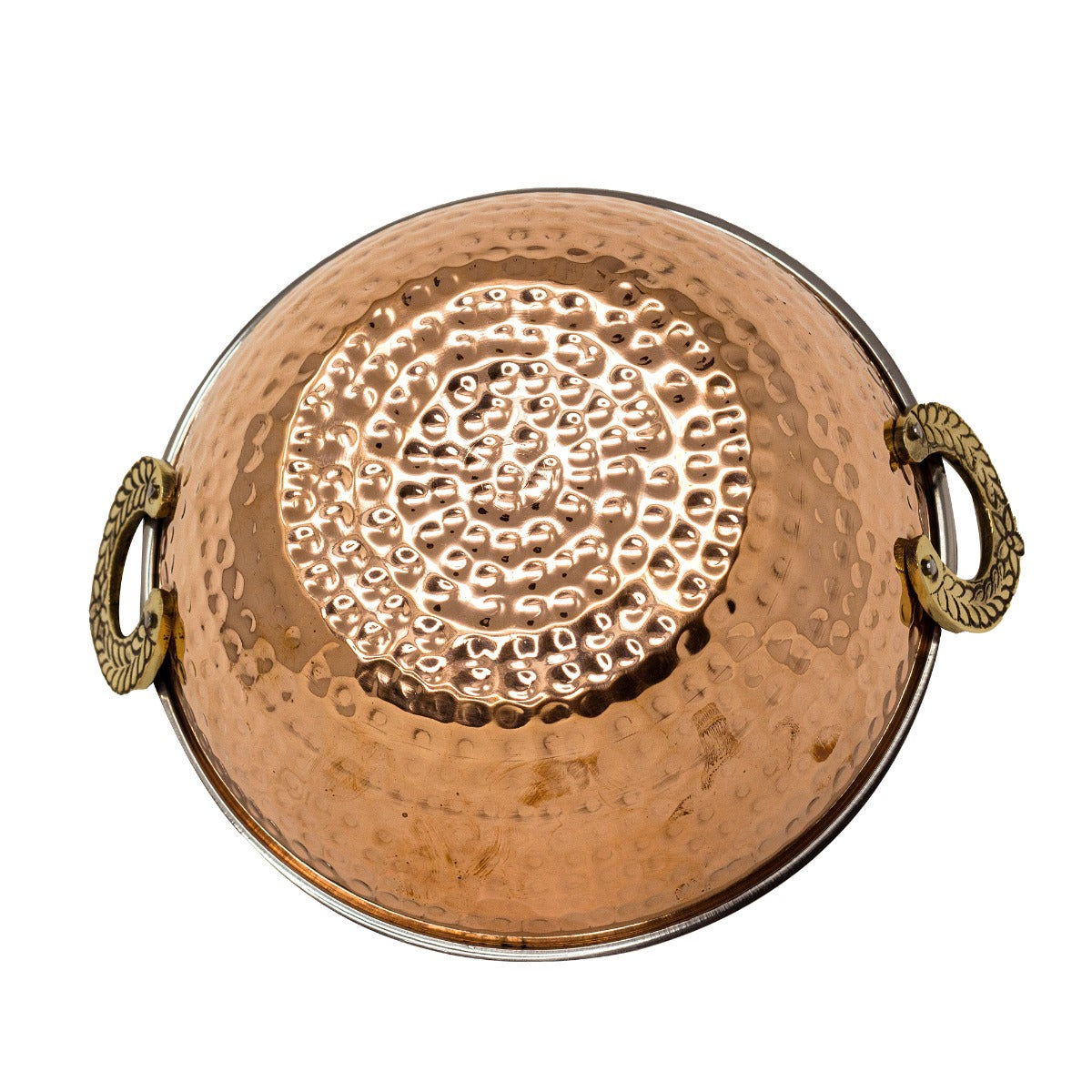 ROCK TAWA COPPER HAMMERED KADHAI WITH STAINLESS STEEL INSIDE 8" INCHES