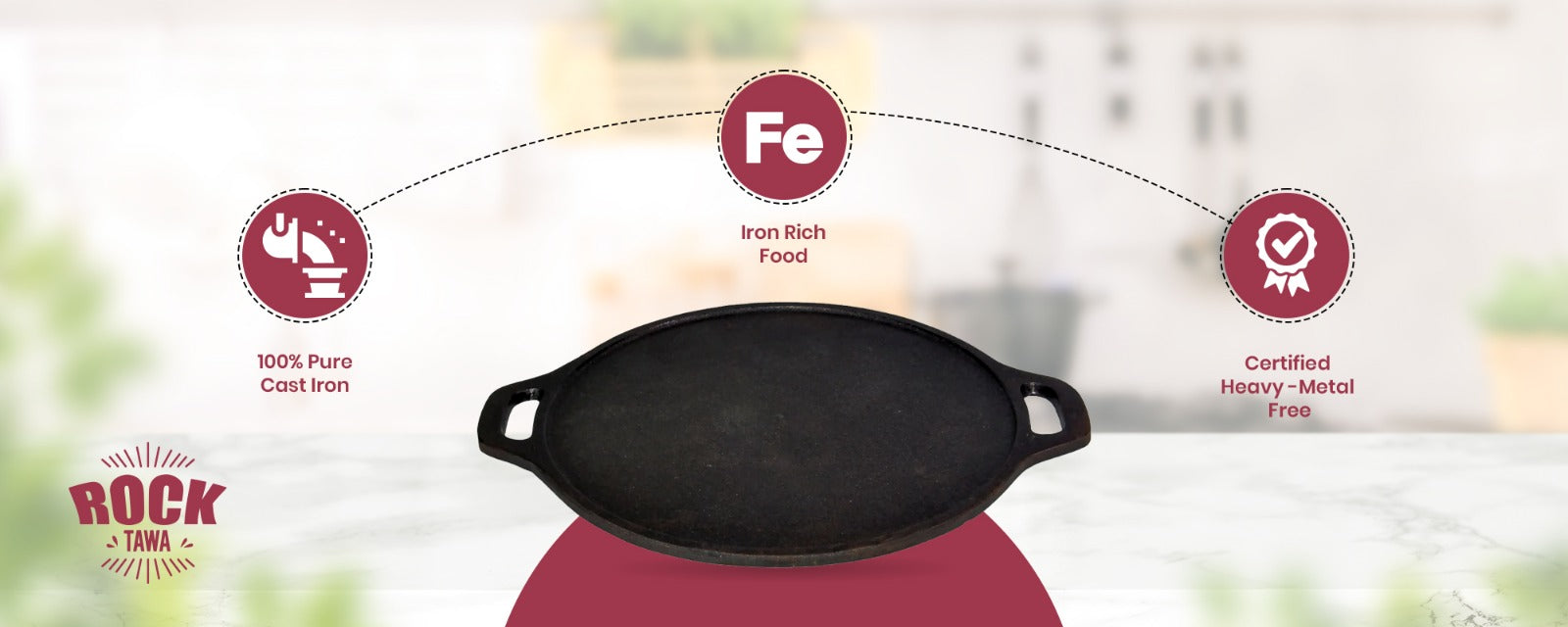 ROCK TAWA DOSA TAWA 12 INCH PRE-SEASONED CAST IRON SKILLET WITH SILICO ...