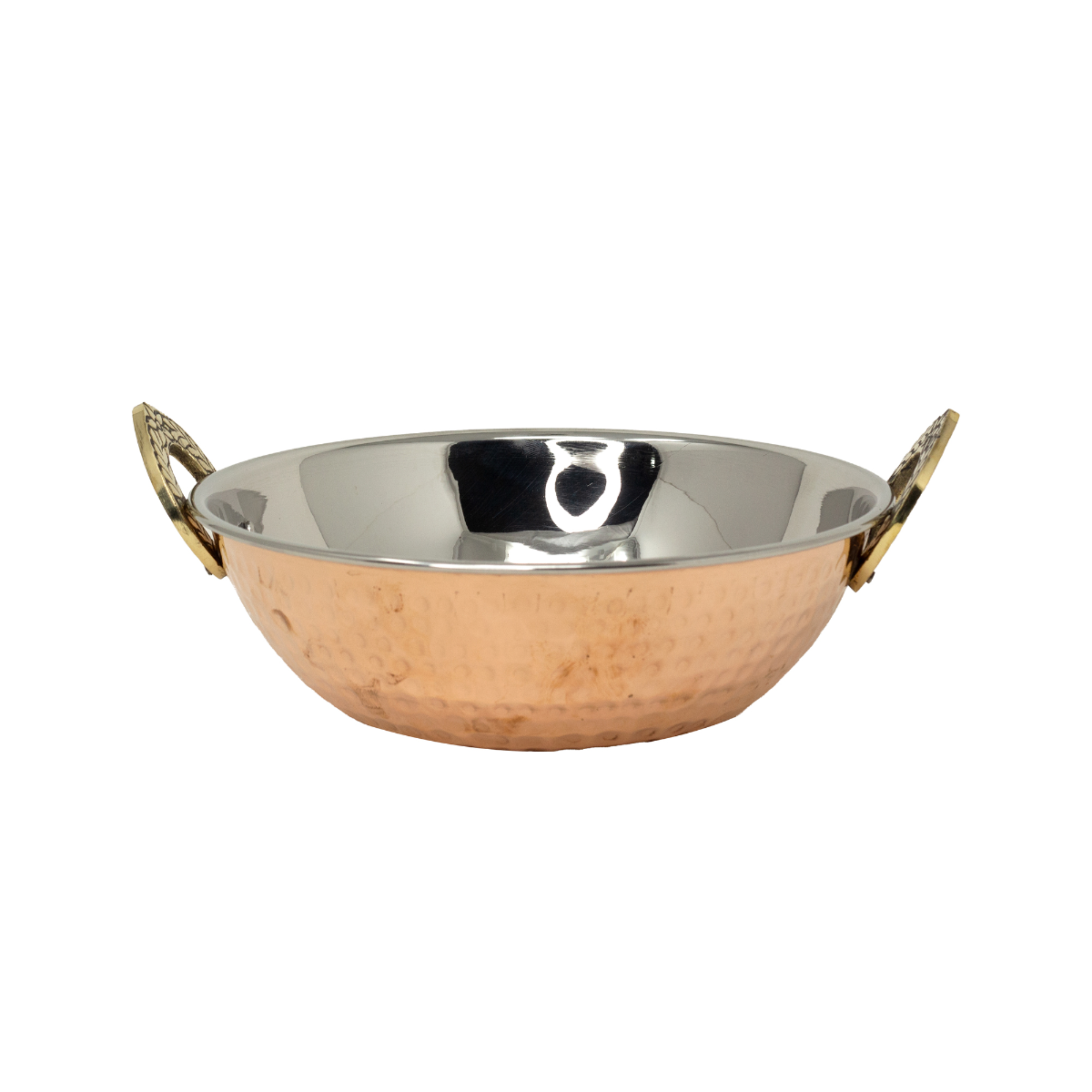ROCK TAWA COPPER HAMMERED KADHAI WITH STAINLESS STEEL MEDIUM 6" INCHES