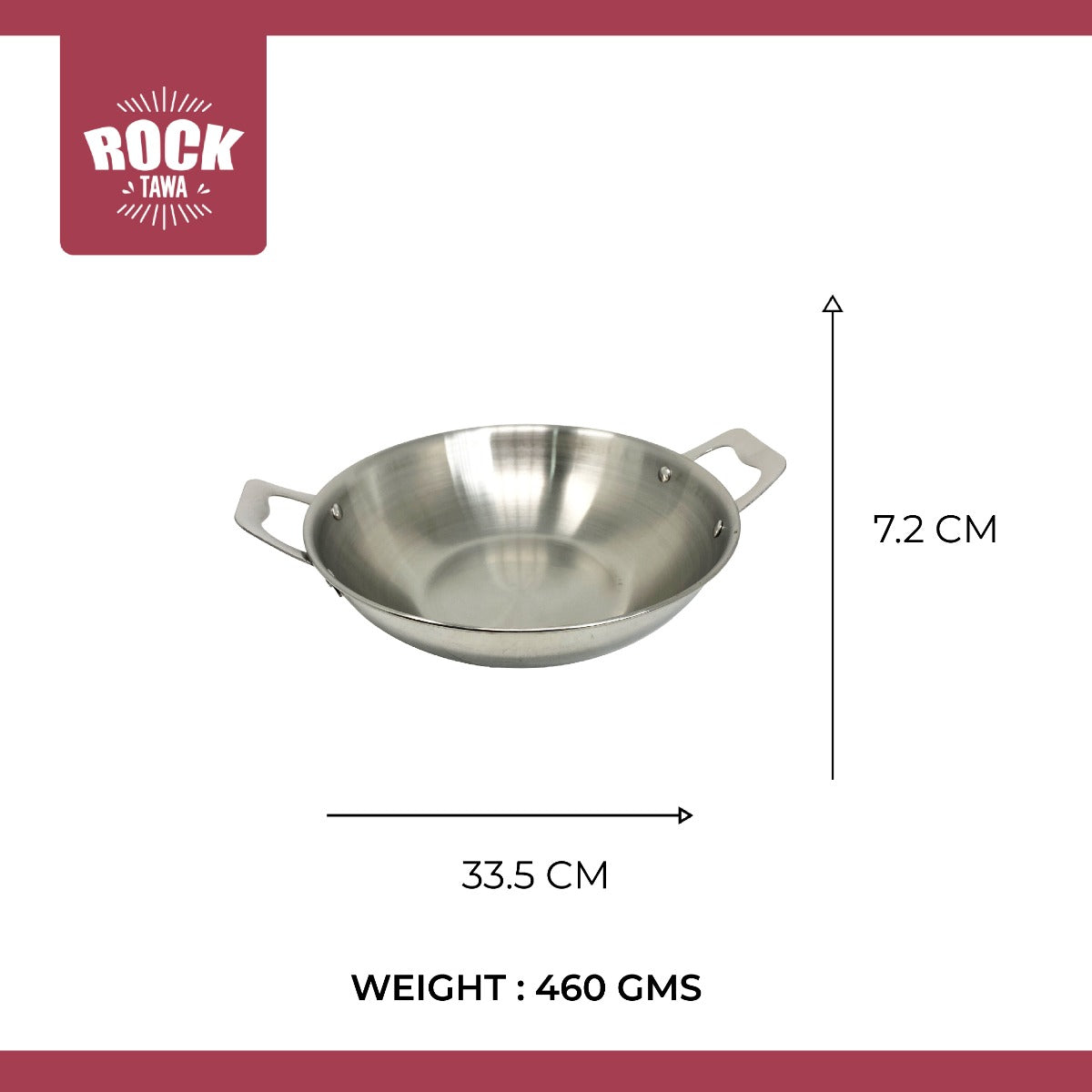 ROCK TAWA STAINLESS STEEL KADHAI/KADAI| 3-LAYER BODY,TOXIN-FREE,